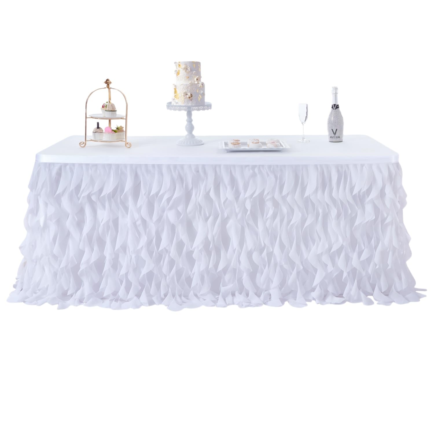 leegleri 108inch White Tutu Table Skirt for Rectangle&Round Tables-Tulle Curly Willow Table Skirt Decorations, White Ruffle Tablecloth for Wedding Bridal Shower Birthday Party Decorations
