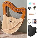 Wooden Harp 21/24/27/32 Metal Strings Mahogany Spruce String Instrument Portable with Extra String Pick Tuning Lever Black Gig Bag Beginner Manual Kids Adult Gift (32 Strings)