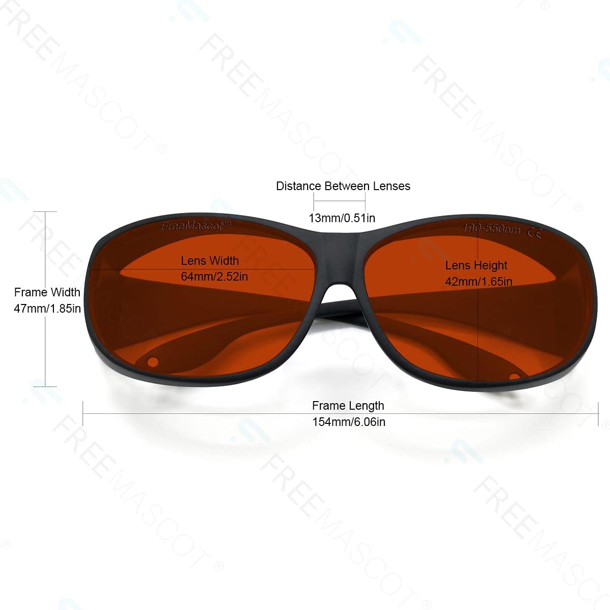 FreeMascot Professional OD 6+ 190nm-550nm Wavelength Violet/Blue/Green Laser Safety Glasses