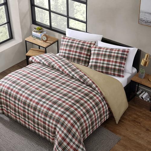 Image of Eddie Bauer - Twin Duvet Cover Set, Reversible Bedding with Matching Sham, Medium-Weight, Dorm Essentials (Astoria Plaid Red)