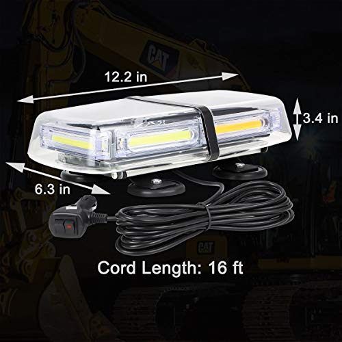 WOWTOU Magnetic Roof Top Safety Emergency Strobe COB LED Amber White Flashing Beacon Light Bar Trucks Snow Plows Construction Vehicles