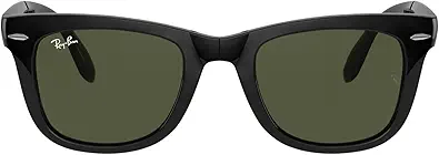 RB4105 Folding Wayfarer Square Sunglasses, Black/G-15 Green, 50 mm