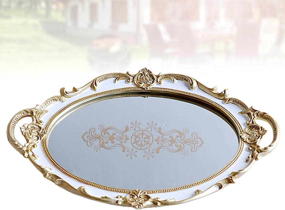 PRETYZOOM Sturdy Resin Vanity Tray Mirror Top Ring Necklace Organizer Home Decor Storage