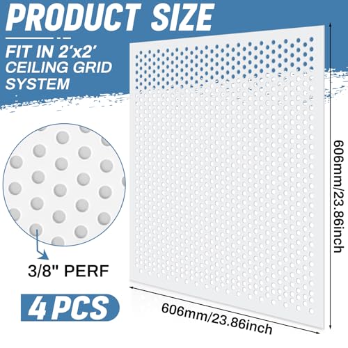 Image of DoubleFill 2 Pack 2' x 2' Plastic Perforated Tiles with 3 /8 inch Holes 24 inch x 24 inch White Drop Ceiling Tiles Plastic Ceiling Grid Covers(3 /8 inch Holes,24 inch X 24 inch,White,4 Pack)