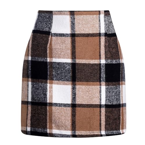 Plaid Skirts for Women Plus Size High Waisted Bodycon Pencil Skirt Casual Vintage Fall Winter Flannel Wool Skirt2