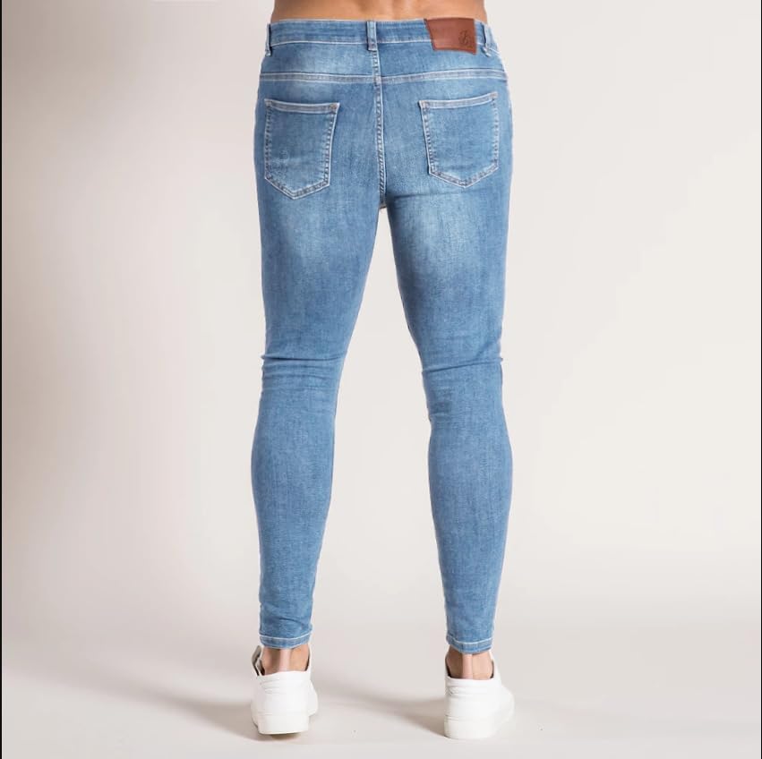 Men's Jeans Skinny Slim Fit Ripped Straight Leg Distressed Fashion Denim Pants3