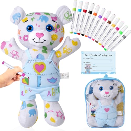 DRAWMYTOY Coloring Plush Toy with 12 Washable Markers...
