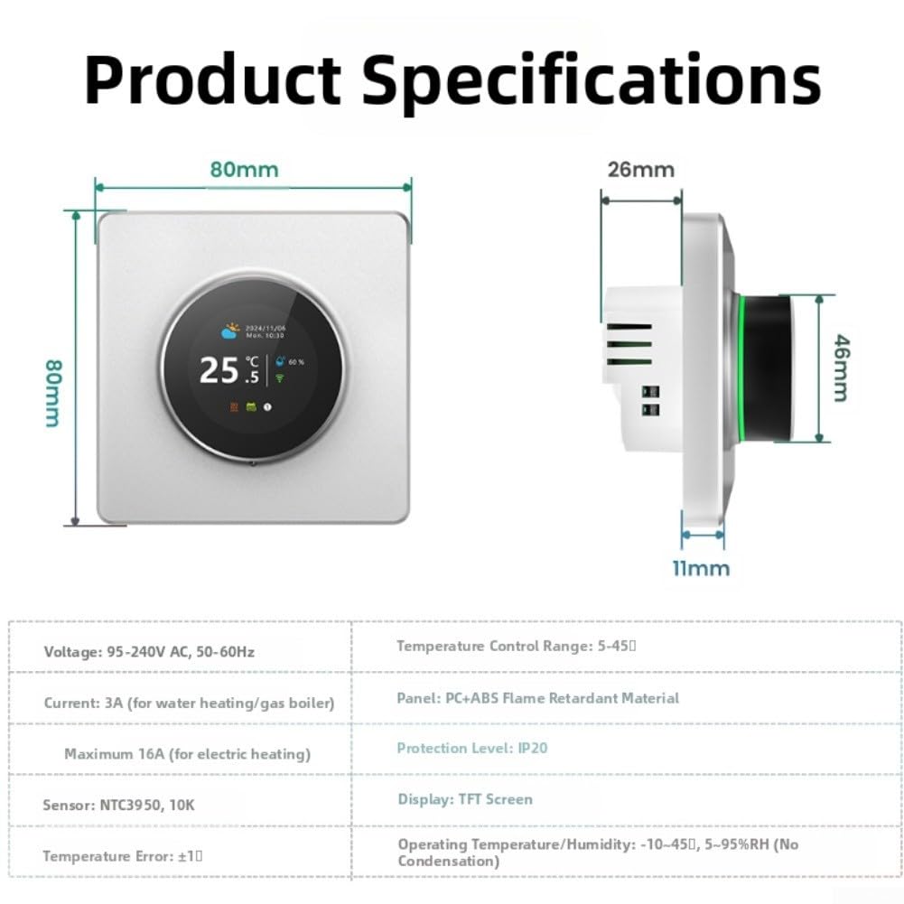 Unità di controllo del riscaldamento a pavimento con display digitale e funzioni intelligenti per cavi elettrici e tubi idronici a pavimento (riscaldamento elettrico)