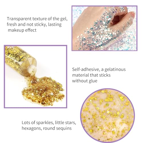 8 Colors Body Glitter Mermaid Face Glitter Gel Festival Rave Accessories Holographic Chunky Glitters Makeup for Hair, Nail, Eyeshadow - Image 6