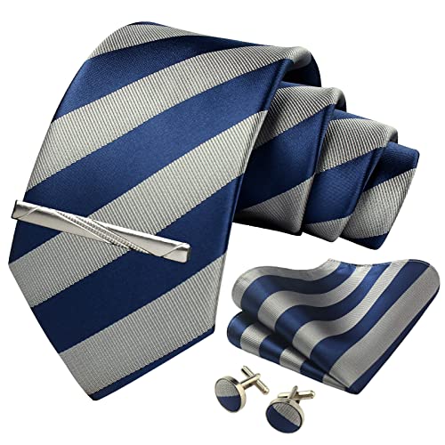 Image of Striped Plaid Polka Dot Mens Tie Formal Necktie Pocket Squares Ties Clips Cufflinks Classic for Men Set