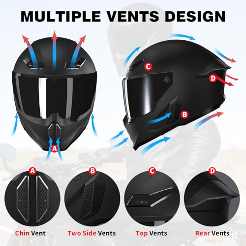 MXJ Gear Motorcycle Helmets for Adult Men Women,Full Face Motorcycle Helmet,MG666 DOT Approved Motorbike Racing Street Bike Helmets with Two Visors (Matte Black-B, S) by MXJ Gear - Used condition - Image 6
