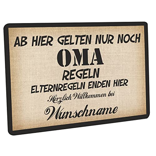 Crealuxe Fussmatte 'Wunschtext / Wunschname Ab Hier gelten nur noch Oma Regeln' personalisiert, Fußabtreter, Fußabstreifer für die Haustür, Fußmatte rutschfest Cover