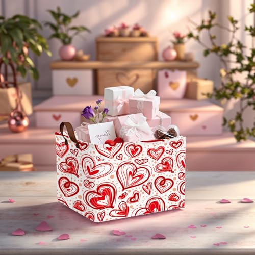 Image of Cute Heart Valentine's Day Basket Gifts Empty Storage Basket for Kid and Baby Room Decor (Red Creative Love)