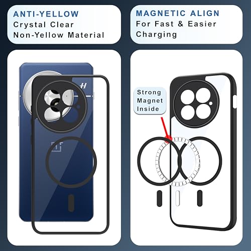 Image of CEDO Backcover for OnePlus 13 (5G) | Compatible with Magsafe Wireless Charging | Camera Protection Shockproof Case | Magnetic Ring Lock Transparent Acrylic Clear Backcase (Black)