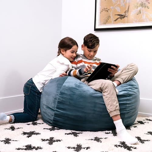 Image of Big Joe Fuf 3.5Ft Foam Bean Bag Chair for Kids, Teens, Slate Blue Plush Soft Polyester, 3.5 Foot Large Ultra-Soft Seat for Gaming, Bedroom, Reading Nook | Premium Shredded Foam Filled, Plush, Safe for Kids Ages 3 and Up, Supports Up to 200 lbs