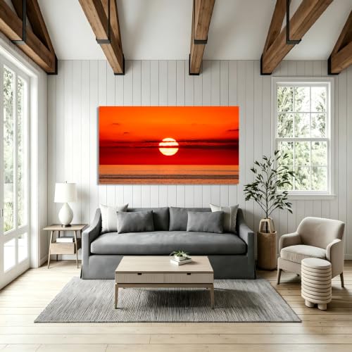 Cuadro de paisaje para decorar dormitorios, lienzo de montañas y cielo rojo de 20x36cm 2