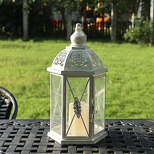 Decorkey Large Candle Lantern Decorative, Outdoor&Indoor 15.2'' Hanging Lantern Farmhouse Home Decor, Hexagon Vintage Metal Candle Holder For Table Porch Shelf Patio Wedding Party Thanksgiving Decor #TOP1