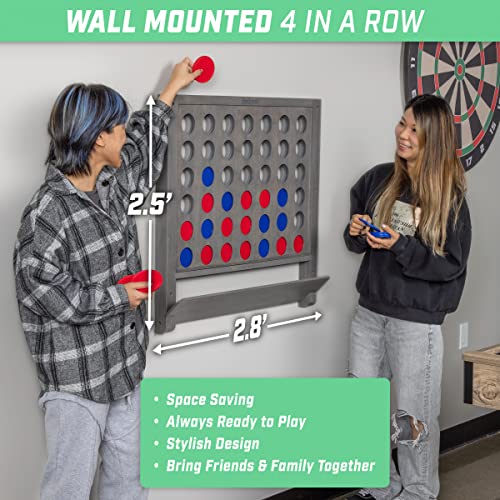 Image of GoSports Wall Mounted Giant 4 in a Row - Jumbo Four in a Row with Coins - Gray Stain