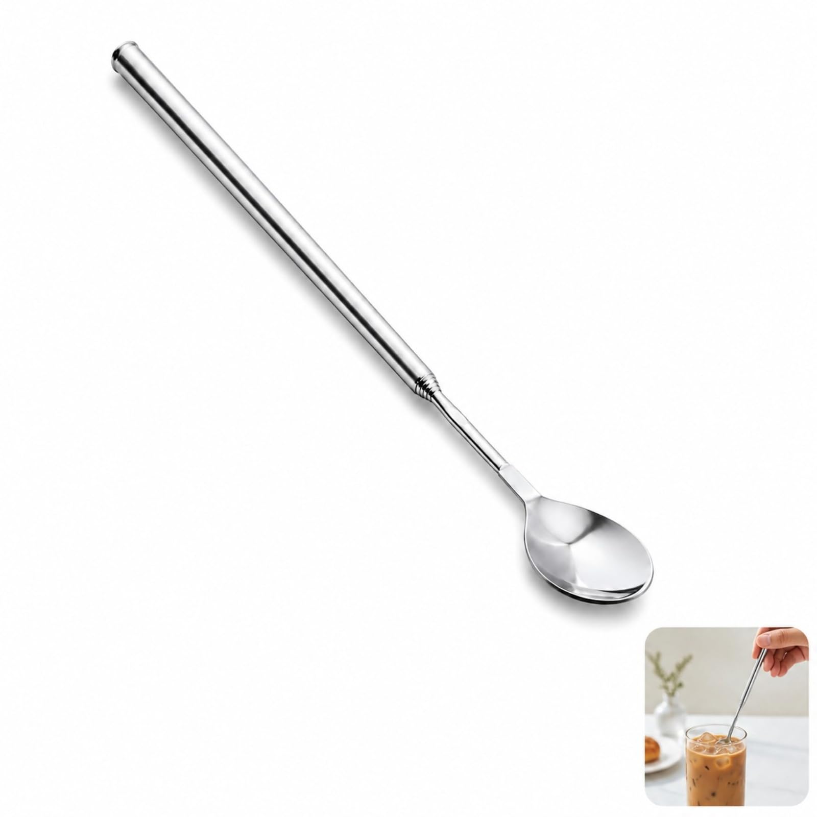62cm Telescopic Stainless Steel Long Handle Stirring Spoon for BBQ&Cooking