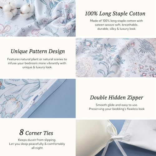 MILDLY King Size Duvet Cover Set 100% Long-Staple Cotton Luxury Paisley Floral Patten Reversible Comforter Cover Set 3Pcs