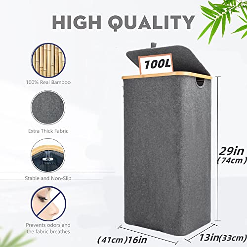 Laundry Basket With Lid100L Bamboo Laundry Basket With Lid Laundry Hamper With Removable Bag Water-Proof Dirty Clothes Hamper Collapsible Laundry Baskets For Clothes Storage And Bedroom (Square, New-Grey) (Square, New-Grey) #TOP1
