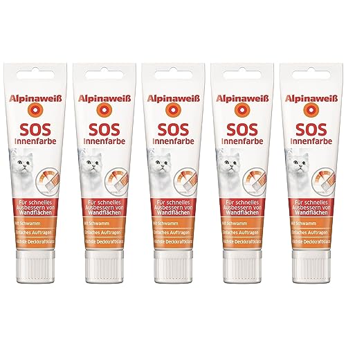 Alpina Alpinaweiß SOS-Tube 100 ml | 5er-Pack |Weiß matt | Für schnelles Ausbessern von weißen Wänden | Starke Deckkraft | Geruchsneutral