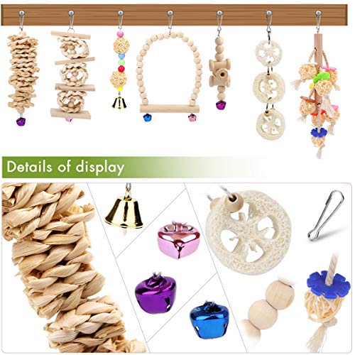 Speelgoed voor Vogels,Vegena 8 PCS Vogel Papegaai Speelgoed,Houten Vogel Kauwen Speelgoed,Hangend Bel,Schommelen en… - Afbeelding 6
