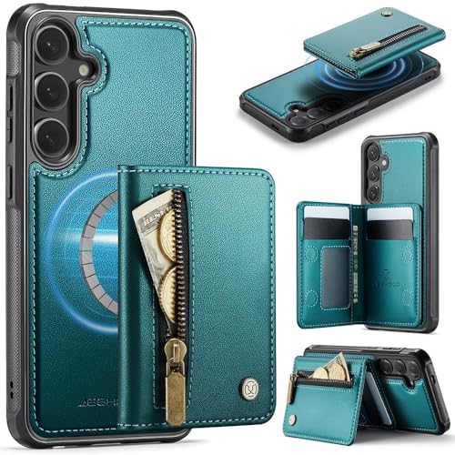Étui Samsung Galaxy S25 Ultra vert portefeuille cuir avec fermeture éclair amovible