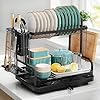 Sakugi Dish Drying Rack for Countertop - Rustproof Space-Saving & Multipurpose 2-Tier Dish Rack for Kitchen Counter with Utensil Holder, Large-Capacity, Black