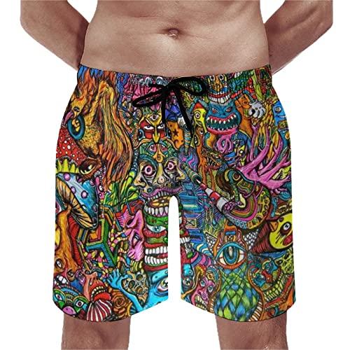 Mens Trippy Psychedelic Swim Trunks Beach Board Shorts with Mesh Lining and Pockets2