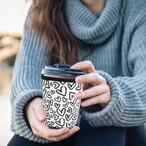 Image of Reusable Insulated Sleeve for Iced Coffee Cup, 3-Pack Coffee Neoprene Drink Sleeve for Cold & Hot Drinks, Beverage Holder for Iced Coffee (Ink Hearts)