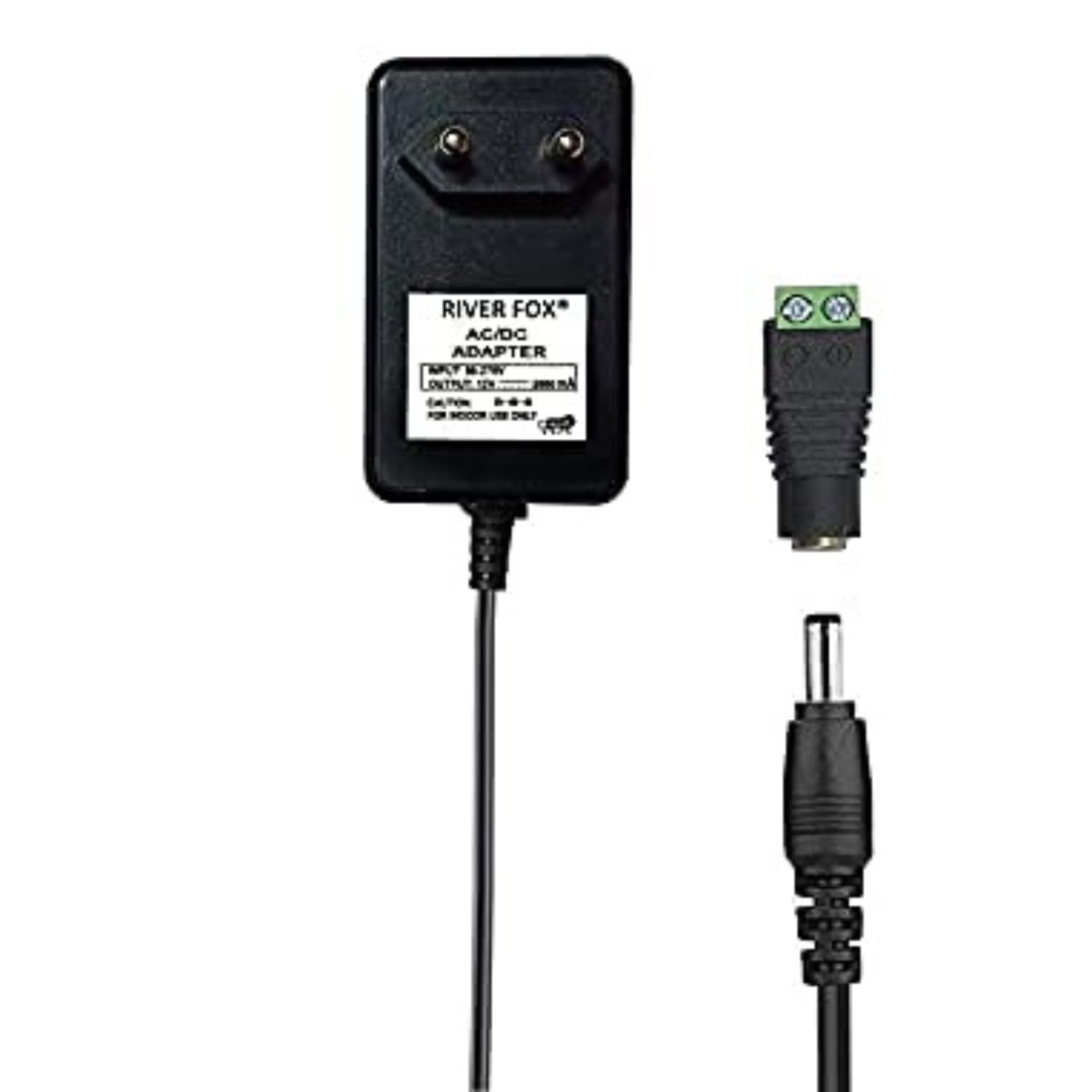 RIVER FOX® 12V 2A Power Supply, 24W AC 100-240V to DC 12V Switching Adapter for LED Strip Light, CCTV & Router with 5.5/2.1mm DC Female Barrel Connector to Screw Adapter
