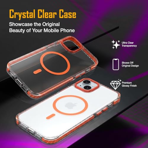 Image of Zapcase Crystal Clear Back case for iPhone 14 Plus | PC Back | TPU Bumper with Inner Rubber Grip | Metal Camera Guard Bezel | Metal Buttons | Scratch Resistant Cover | 2 Layer Edge Protection | Orange