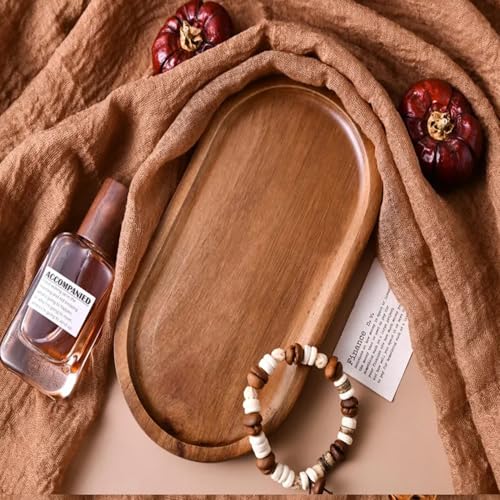 Image of Wooden Jewelry Tray, Oval Shape,L x B x H = 10 x 5 x 0.5 Inch Floral Design, Natural Wood Finish, Organizer for Rings, Necklaces, Earrings And Snacks Serving