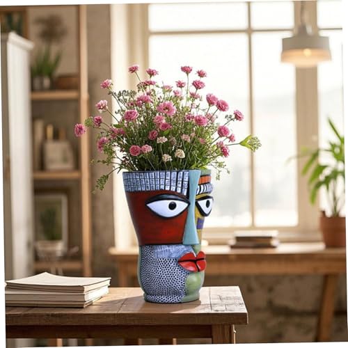 Jardinière de visage avec drainage pot de tête cubiste abstrait pour plante grasse intérieure - 5