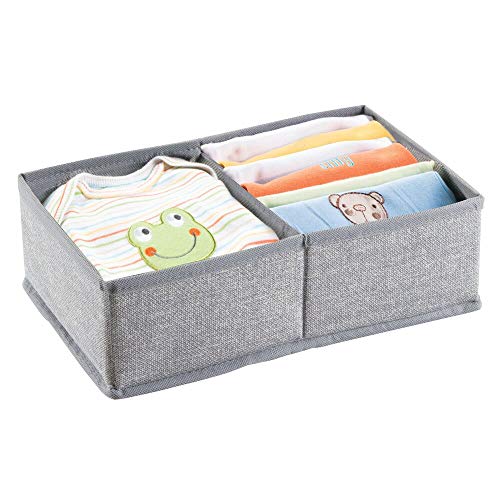 mDesign Soft Fabric 2 Section Dresser Drawer and Closet Storage Organizer for Child/Kids Room, Nursery, Playroom - Divided Organizer Bin - Textured Print - Gray