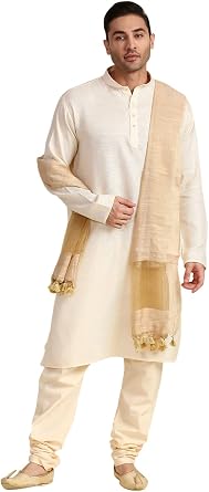 DUPATTA BAZAAR Mens Linen Dupatta For Kurta/Sherwani/Achkan Free Dull Gold