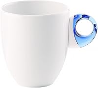 Vista 8 de Guzzini Taza diaria con asa, color violeta, porcelana y plástico, apta para microondas y lavavajillas, sin BPA, taza de café, taza de té, jugo, taza
