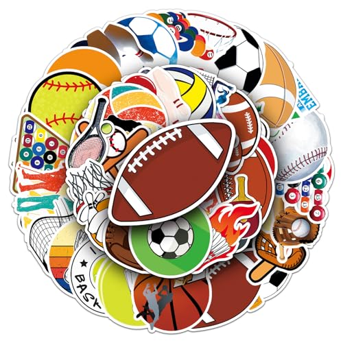 Mixed Sports Sticker 50pcs Waterproof Vinyl Stickers for Water Bottles Wall Scrapbooking Laptop Sport Theme Basketball Baseball Football Volleyball Soccer - Stickers for Teens