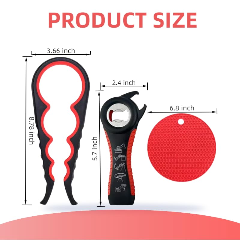 Arthritis Jar Opener for Weak Hands & Seniors 5 in 1 Non-Slip Bottle Can Opener Tool with Ergonomic Rubber Grip, 4 in 1 Adaptive Jar Lid Opener and Gripper ?Elderly Kitchen Essentials