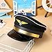 jojofuny Premium Pilot Captain Hat with Gold Embroidery - Adjustable Black Aviator Hat for Costume, Cosplay, Themed Parties & Role Play (Adult Size)