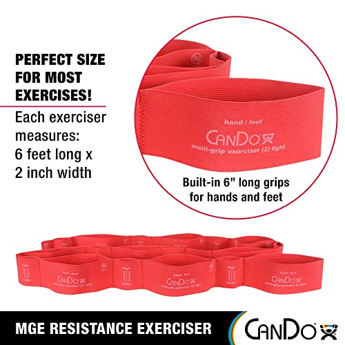 Cando Multi-Grip 6 Foot Exercise Resistance Band with Hand and Foot Loops for Total Body Workouts, Training, Rehab, Stretching and Therapy. Red, Difficulty Level - Light, Resistance 4 lbs.-10 lbs.