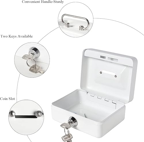 Vista 42 de Jssmst Caja de efectivo con cerradura pequeña, cajas de metal para niños, caja de dinero con ranura en la parte superior, caja de bloqueo negra