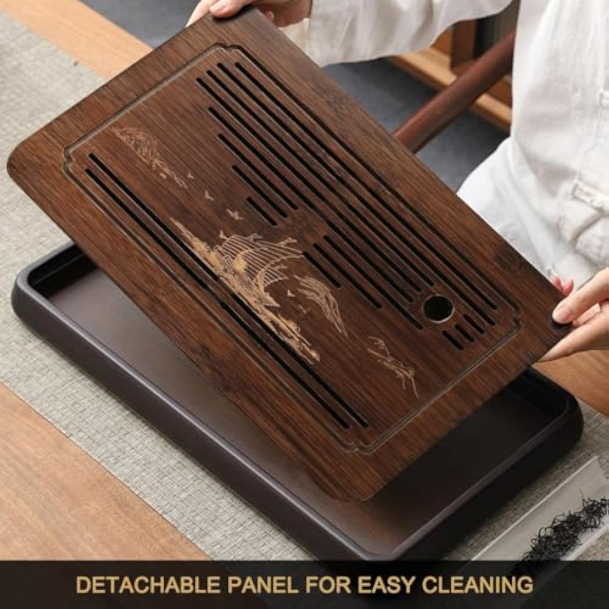 15 Inch Bamboo Gongfu Tea Tray, Elegant Tea Set