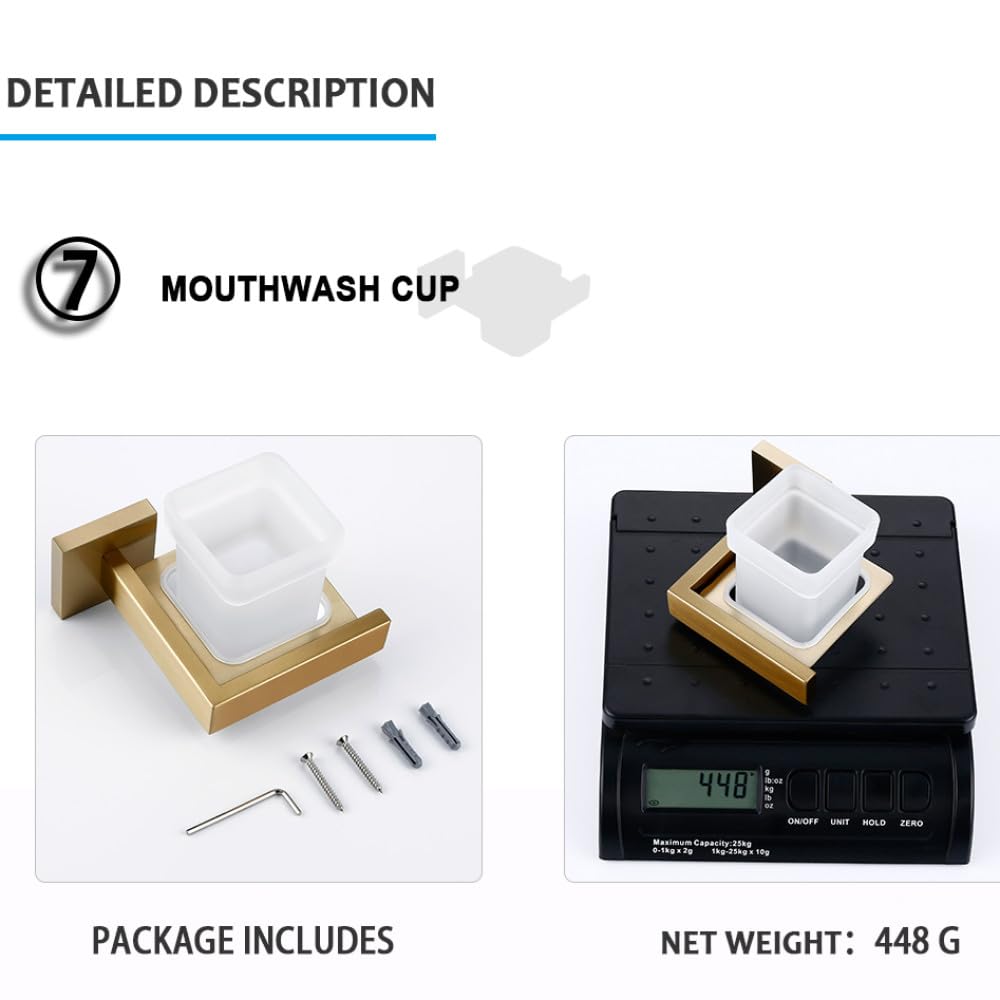 Juego de Accesorios de baño de Oro Cepillado Soporte de Rollo de Papel higiénico de Montaje en Pared Toallero Colgador de Batas Kit de Accesorios de Acero Inoxidable, Copa de Dientes BG
