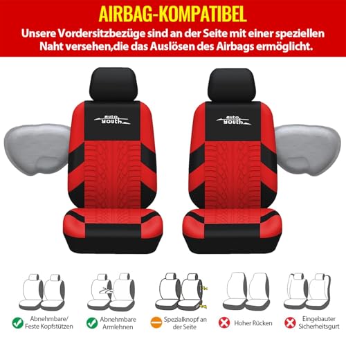 AUTOYOUTH Autositzbezüge für Vordersitze Autositzschoner Reifenschienen Autositzzubehör, Rot
