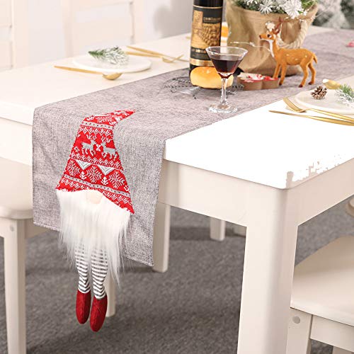 meioro Christmas Table Runner with Grey Santa Gnome Xmas Character, Rectangular Tablecloth for Dinner Table Decoration Xmas Table Cloth Scarf Runners (13 X 70 Inch, Grey Santa Gnome)