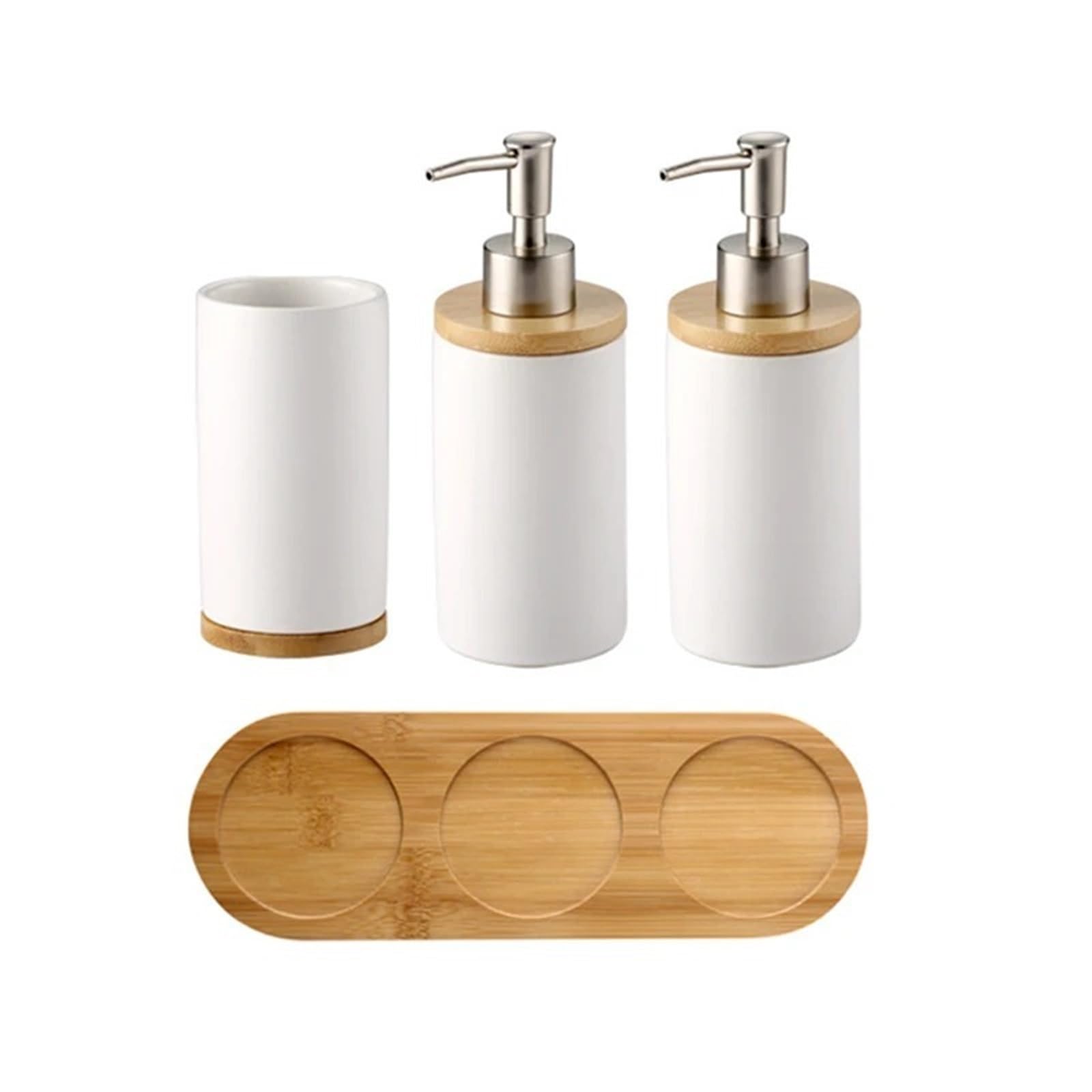 Bathroom Set Bathroom Accessories Set Soap Dispenser Toothbrush Holder Tumbler Ceramic Household Product(1Cup2Bottle-white)