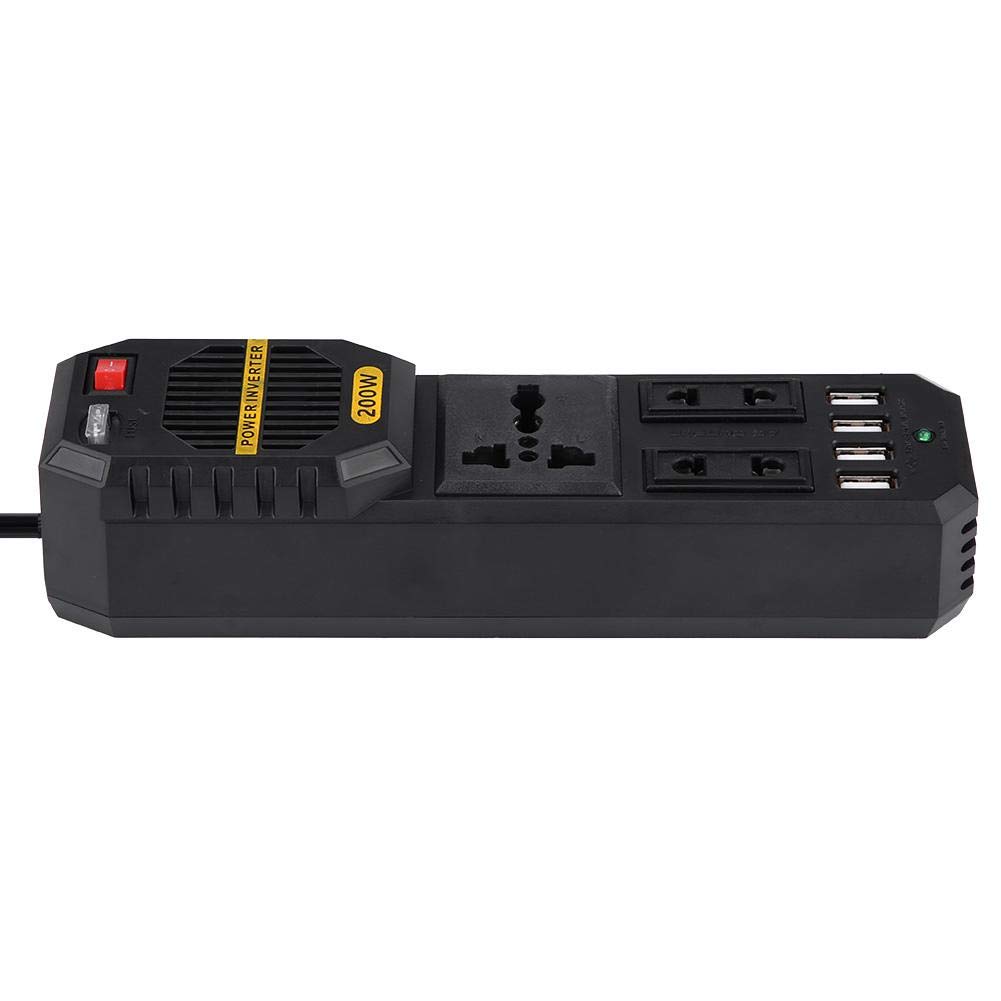 Inverter di Potenza da 200 W, convertitore per Auto da DC 12V a AC 220V con 2 Prese per Caricabatterie e 4 Porte USB Adattatore per Presa accendisigari