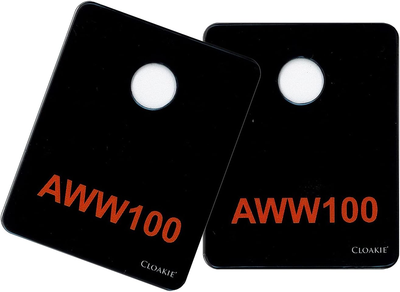 100 Pairs of Cloakie® Mini Plastic Cloakroom Tickets/Tags with 100 Luggage Loops (Black with Orange Text)